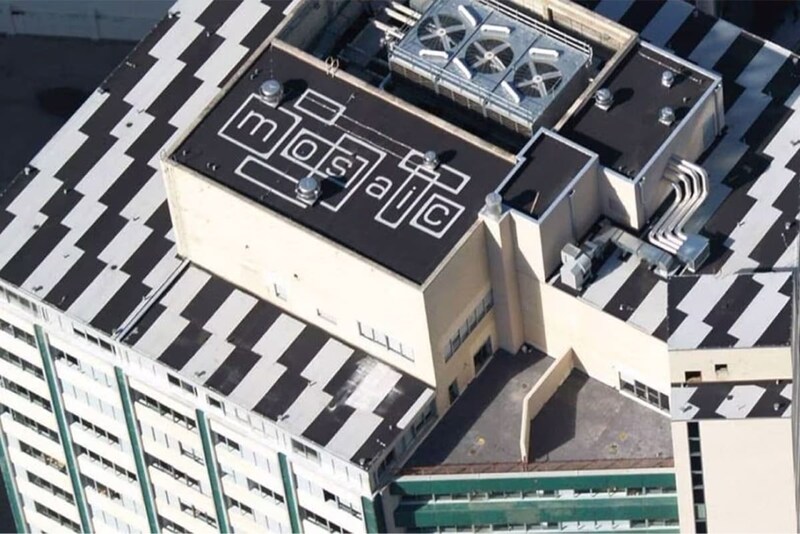 The new GAF roof system on the Mosaic Ultra Urban Living Apartments, one of Dallas' most-stricking high-rise residential communties.