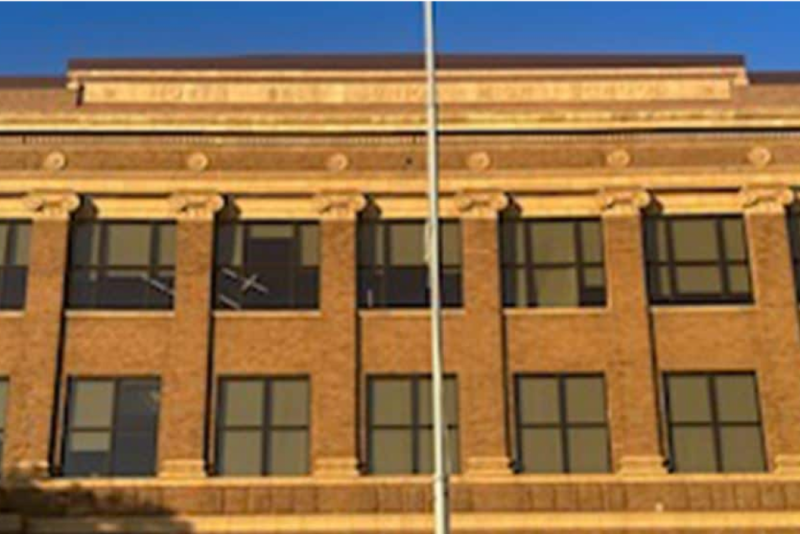 Front view or NorthEast Middle School in Kansas City, MO